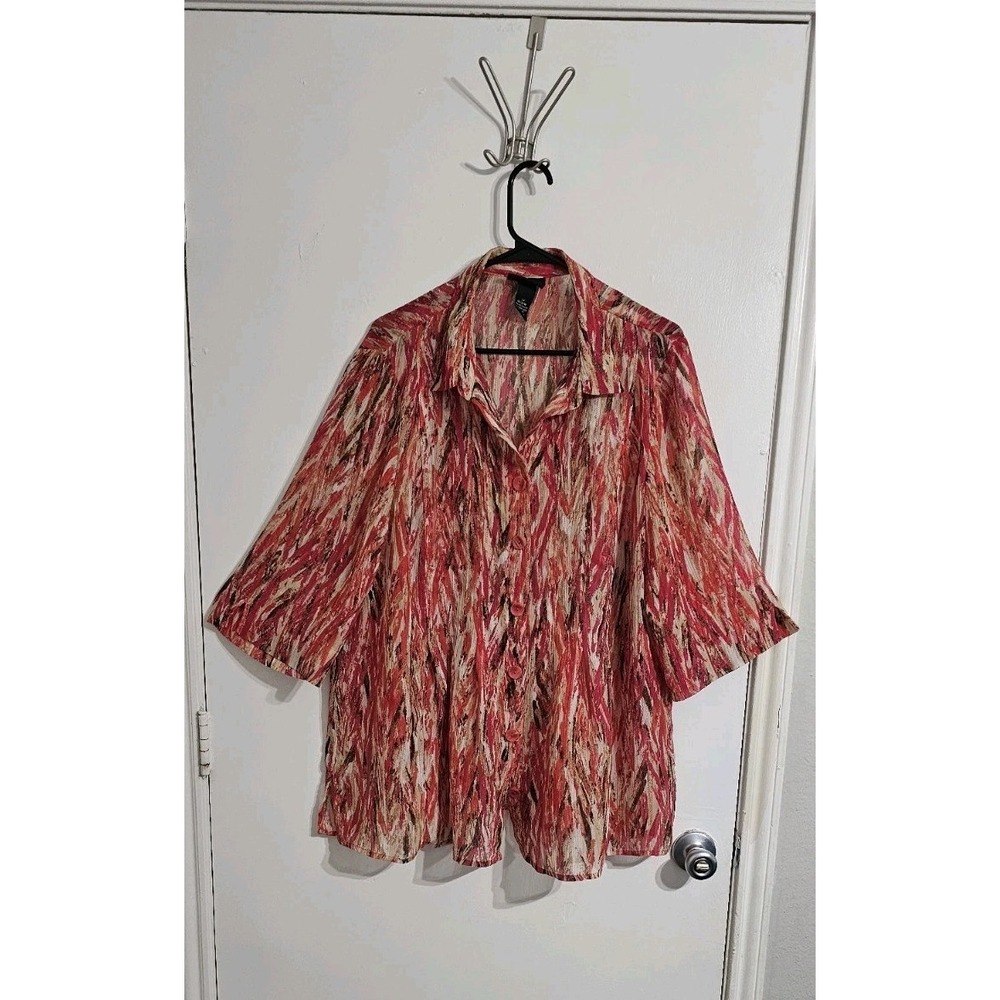 Maggie Barnes Metallic Sheer Top‎ Women's Pink  1X Shimmer Glittery Dressy Party
